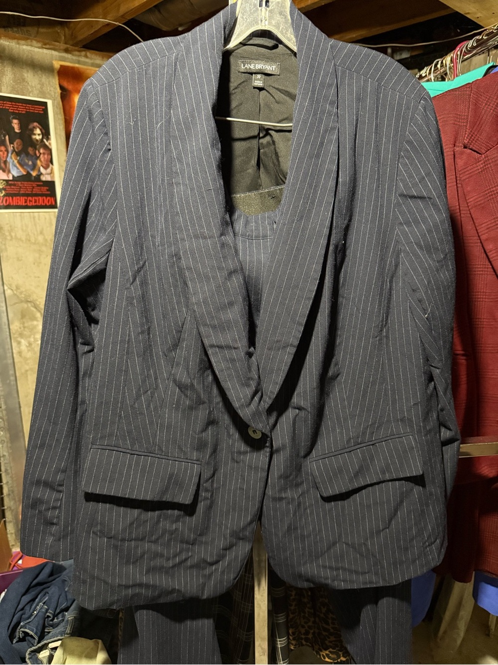 Lane Bryant Navy Pinstripe Shawl-Collar Suit